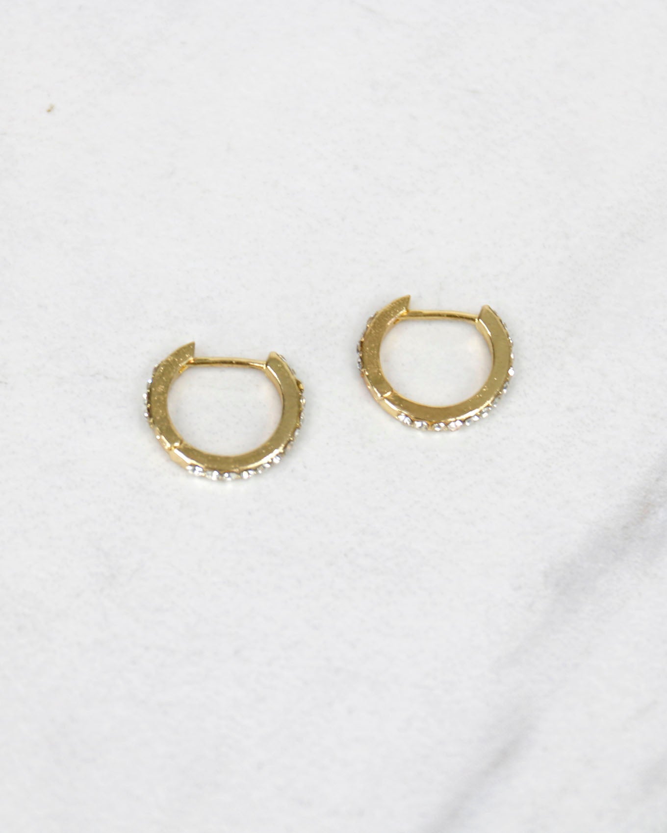 Side view of Gold Pave Huggie Earrings