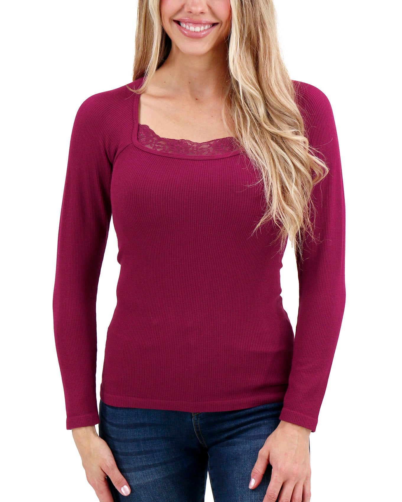 Perfect Fit Mixed Berries Lace Ribbed Top