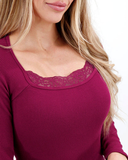 Perfect Fit Mixed Berries Lace Ribbed Top - FINAL SALE