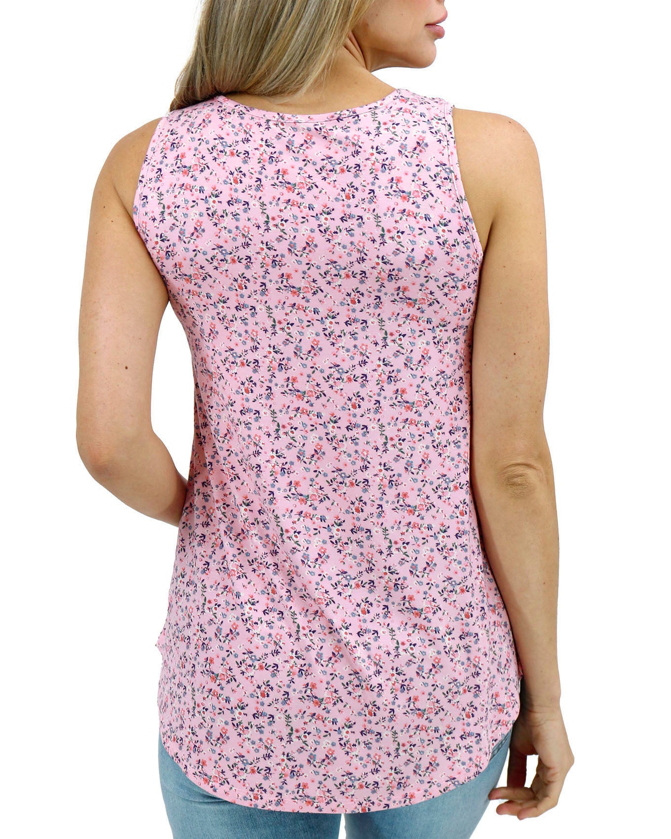Back Stock shot of Pink Mini Floral Perfect Pocket Scoop Neck Tank