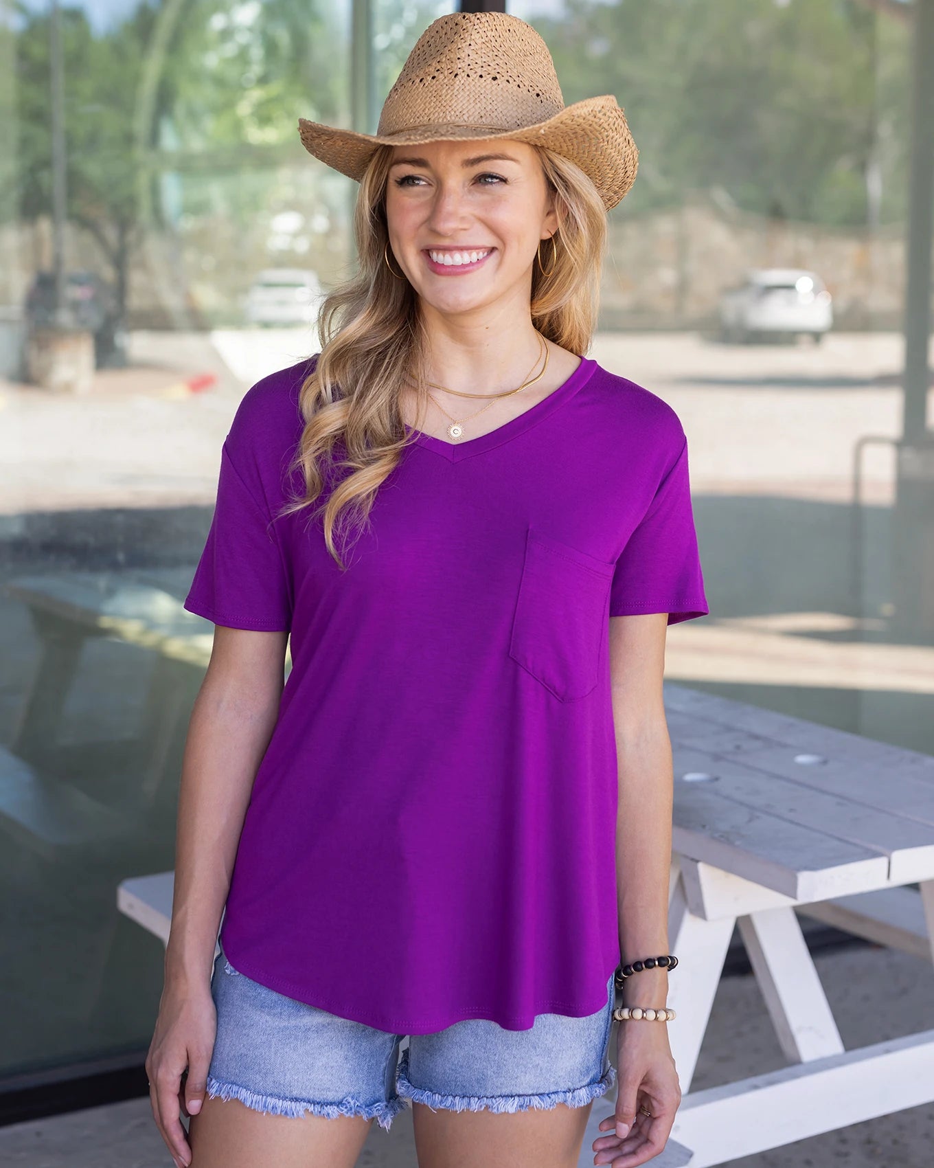 Perfect Pocket Tee in Violet Purple