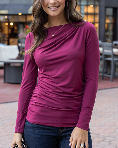 Pleated Winterberry Boat Neck Top - Grace and Lace Pleated Winterberry Boat Neck Top - Grace and Lace
