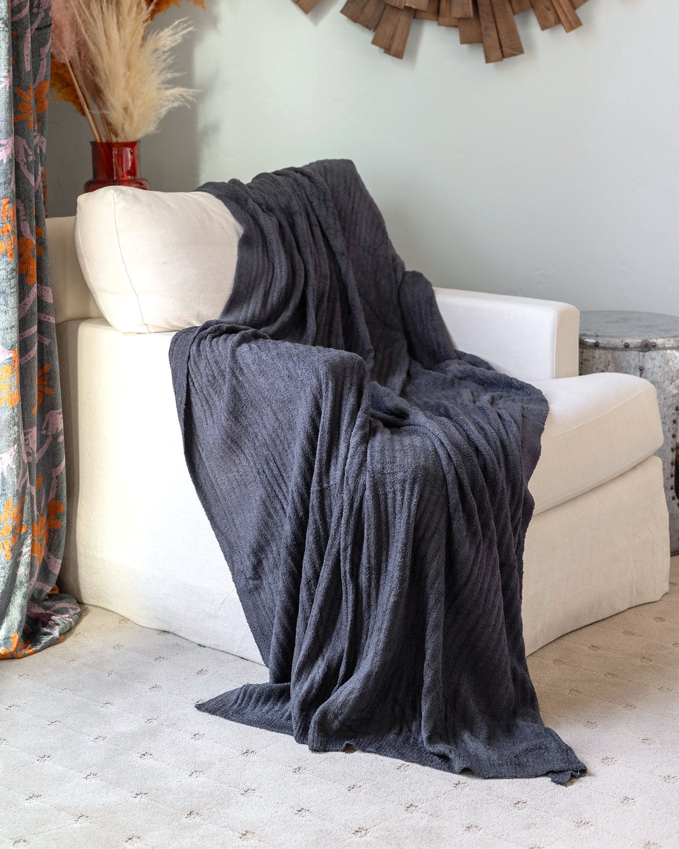 front view of charcoal bambu blanket