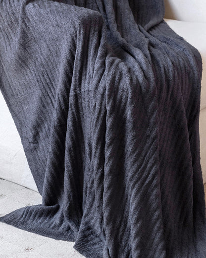close up view of charcoal bambu blanket