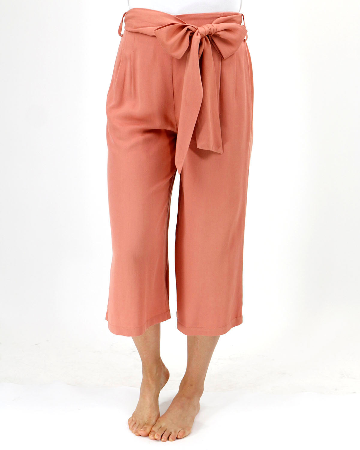 Front view stock shot of wide leg cropped pants