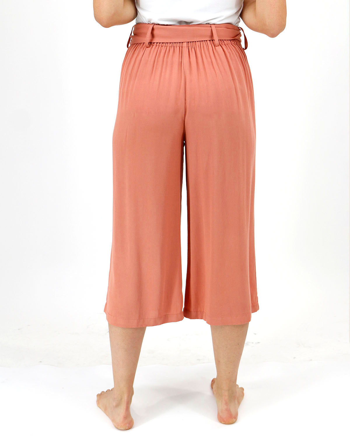 Back view stock shot of wide leg cropped pants