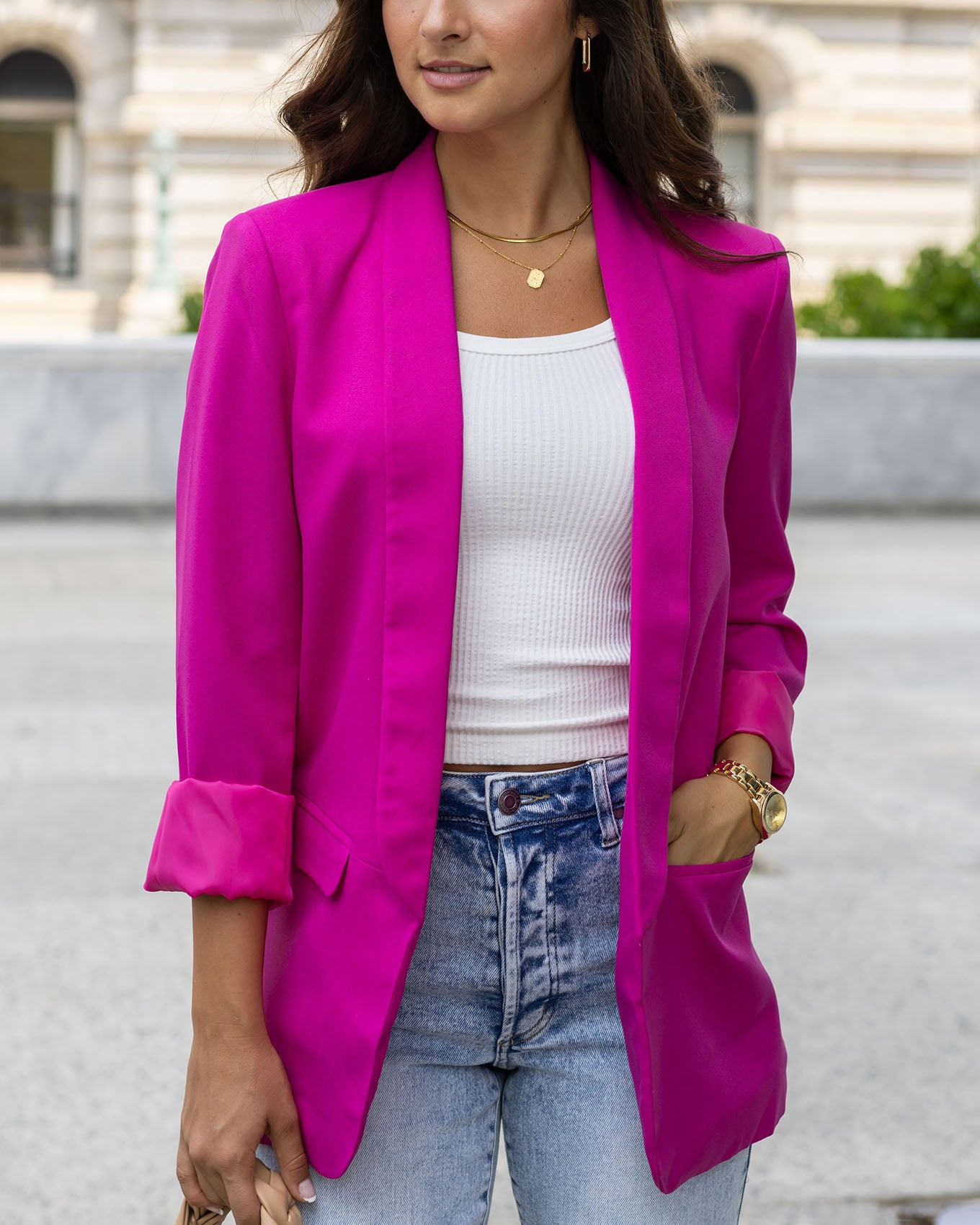 Pocketed Magenta Fashion Blazer