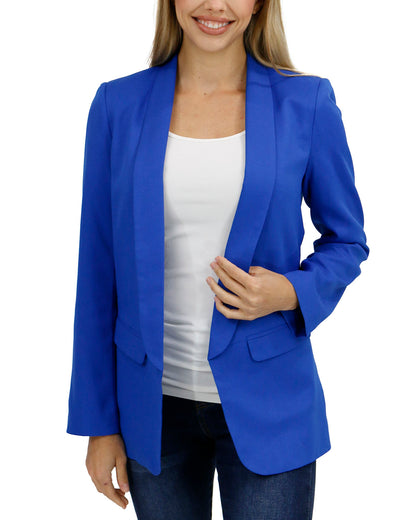 front view stock shot of pocketed royal blue fashion blazer