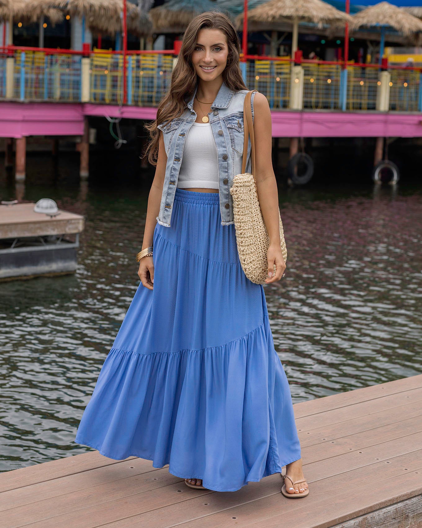 Basket Maxi Chiffon Skirt Winter 2025 blue