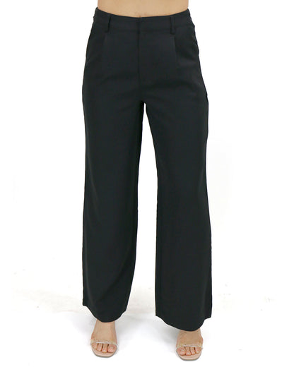 front view stock shot pocketed wide leg pants in black