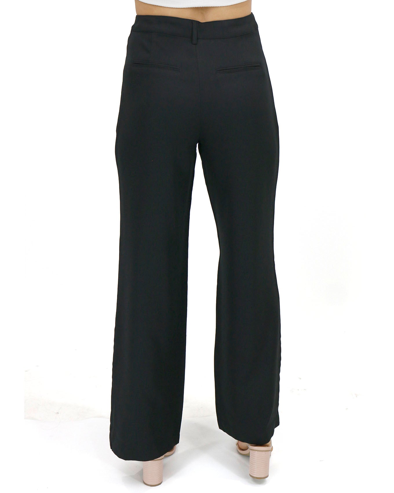 back view stock shot pocketed wide leg pants in black