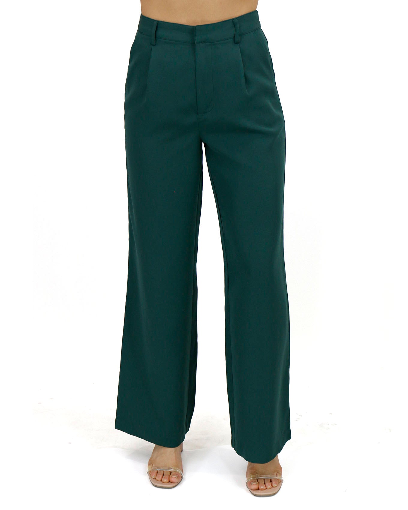 front view stock shot pocketed wide leg pants in everest