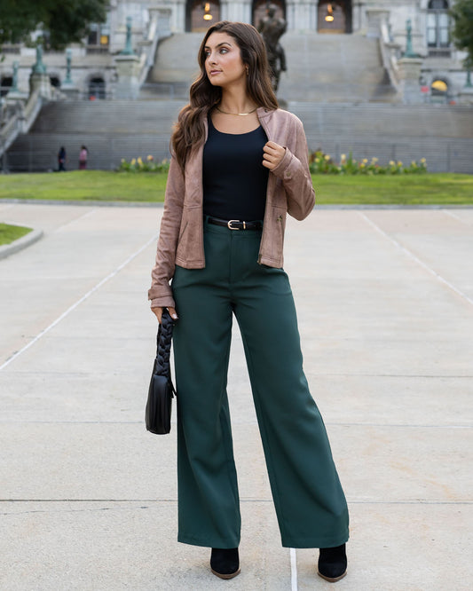 front view pocketed wide leg pants in everest