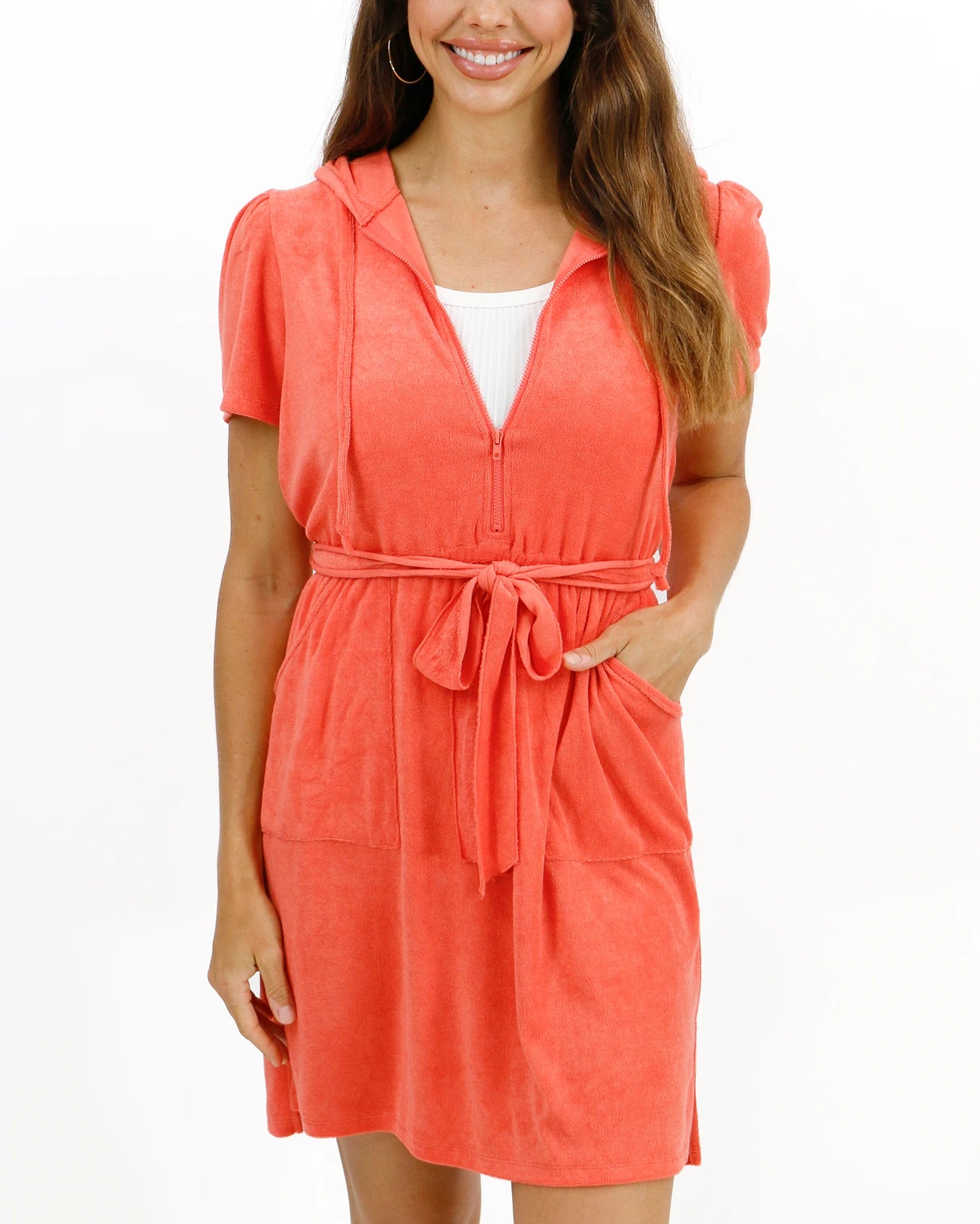 Poolside Coral Terry Cloth Dress