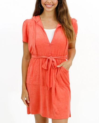 Poolside Coral Terry Cloth Dress