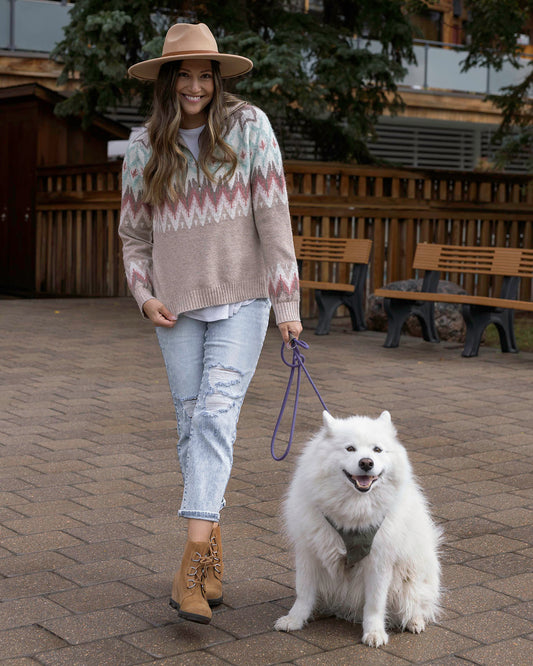 Front View of Quarter Zip Fair Isle Sweater