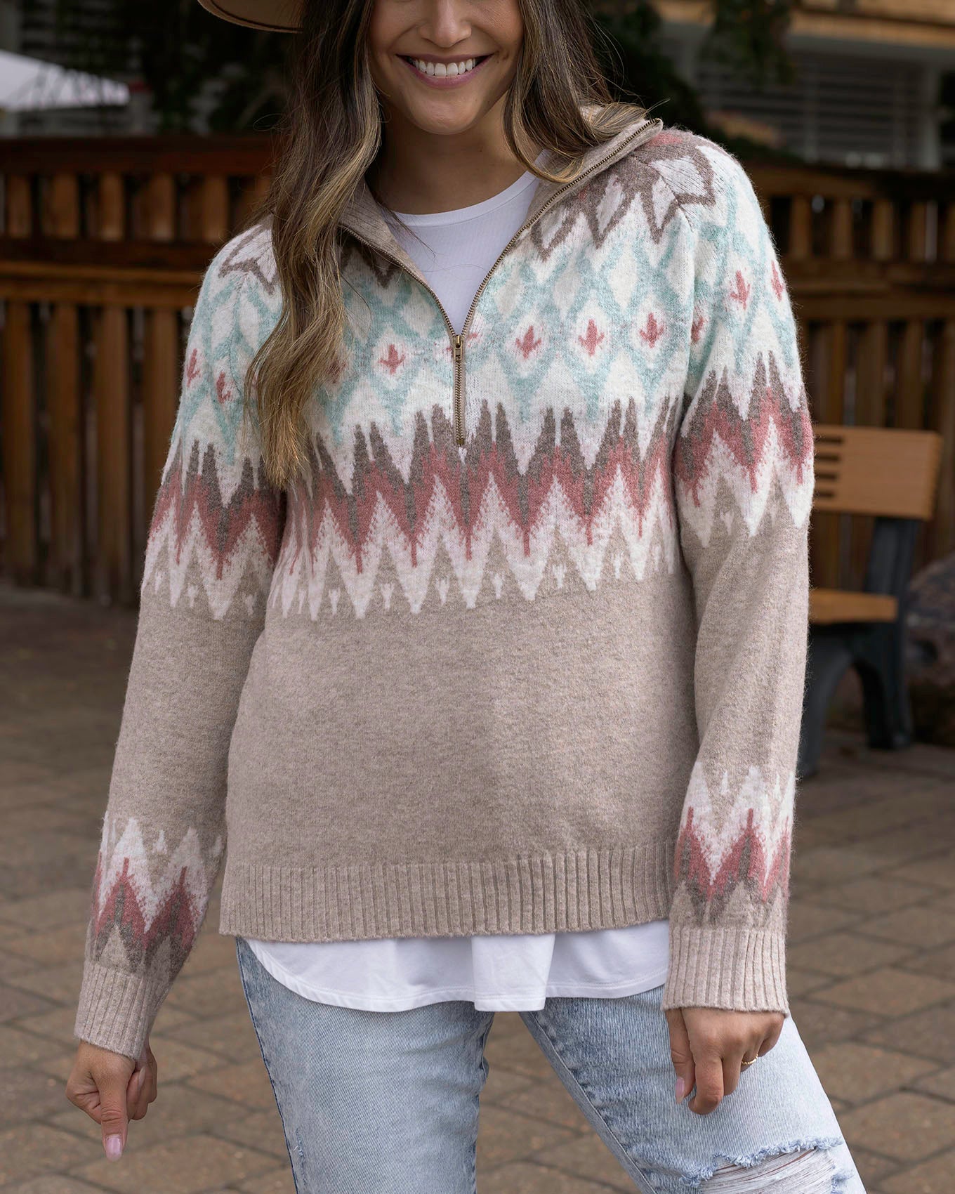 Quarter Zip Fair Isle Sweater - FINAL SALE - Grace and Lace