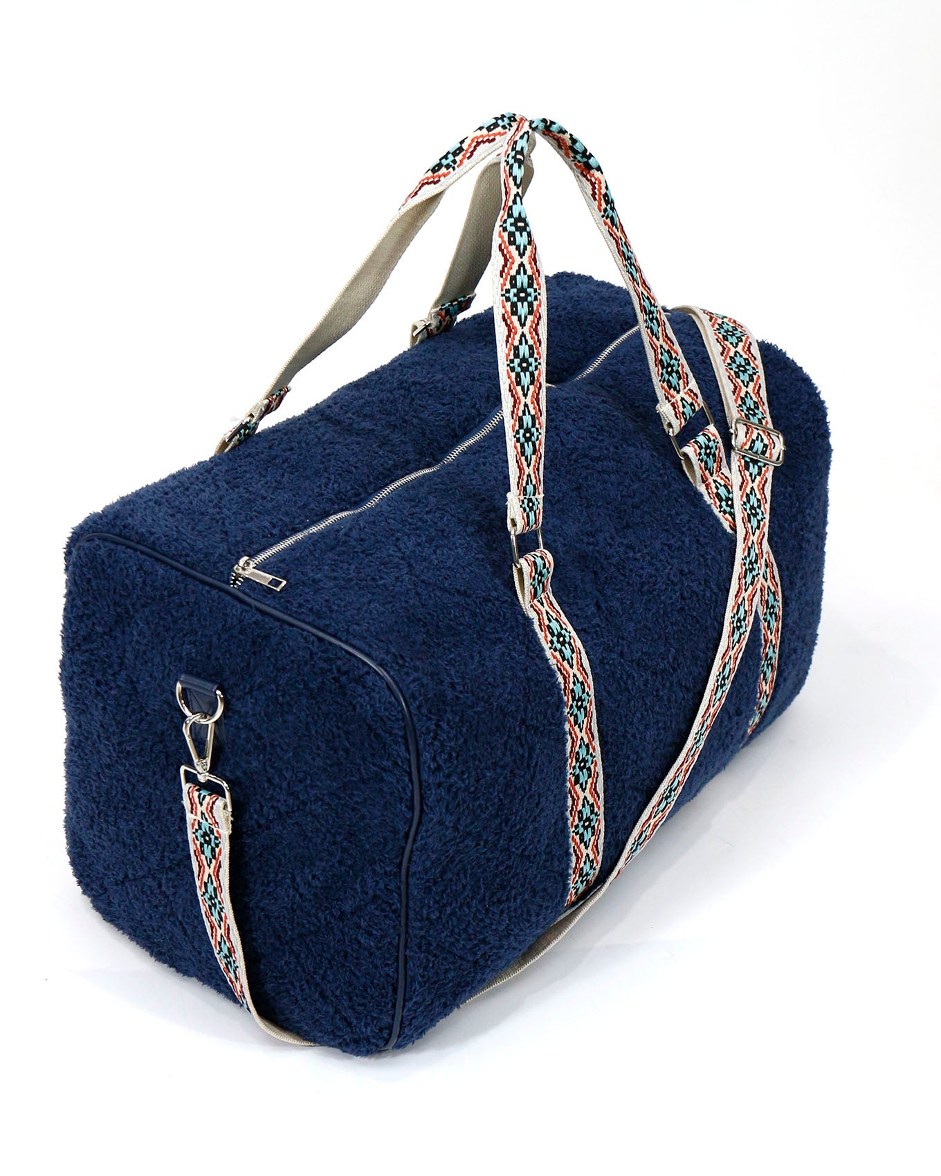 Angled full view of Navy Multi Quilted Cloud Duffle Bag