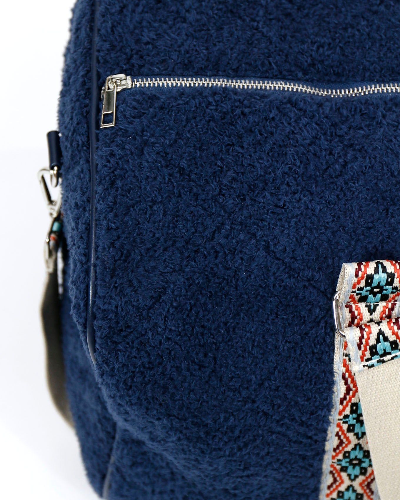 Detail view of Navy Multi Quilted Cloud Duffle Bag