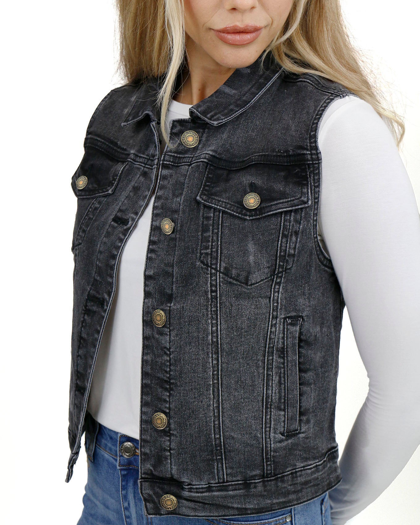 Washed Black Repurposed Denim Vest