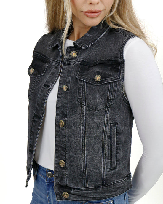 Washed Denim Vest Top - Black