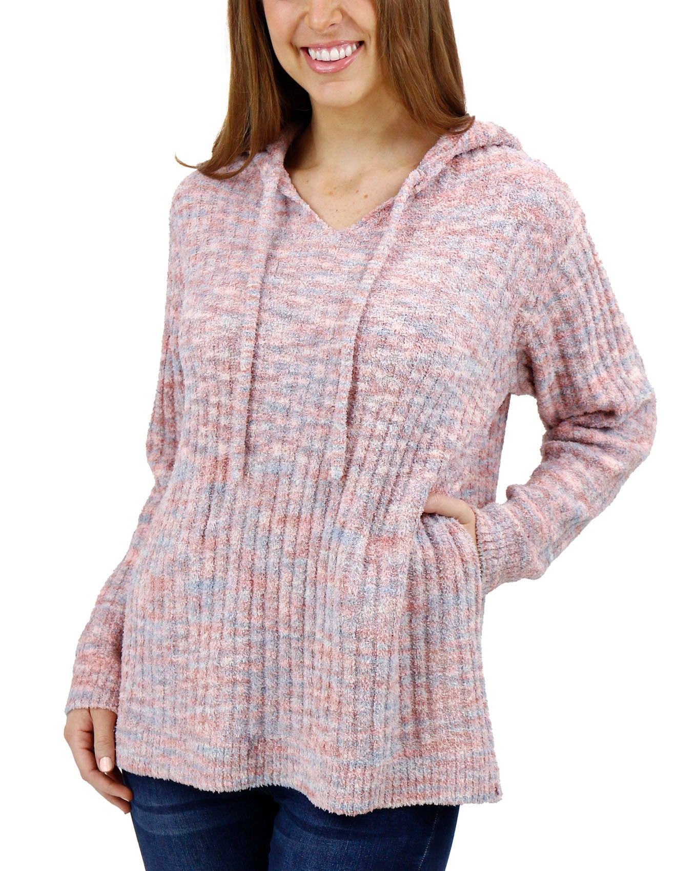 Front view stock shot of Blush Melange Cloud Ribbed Hoodie