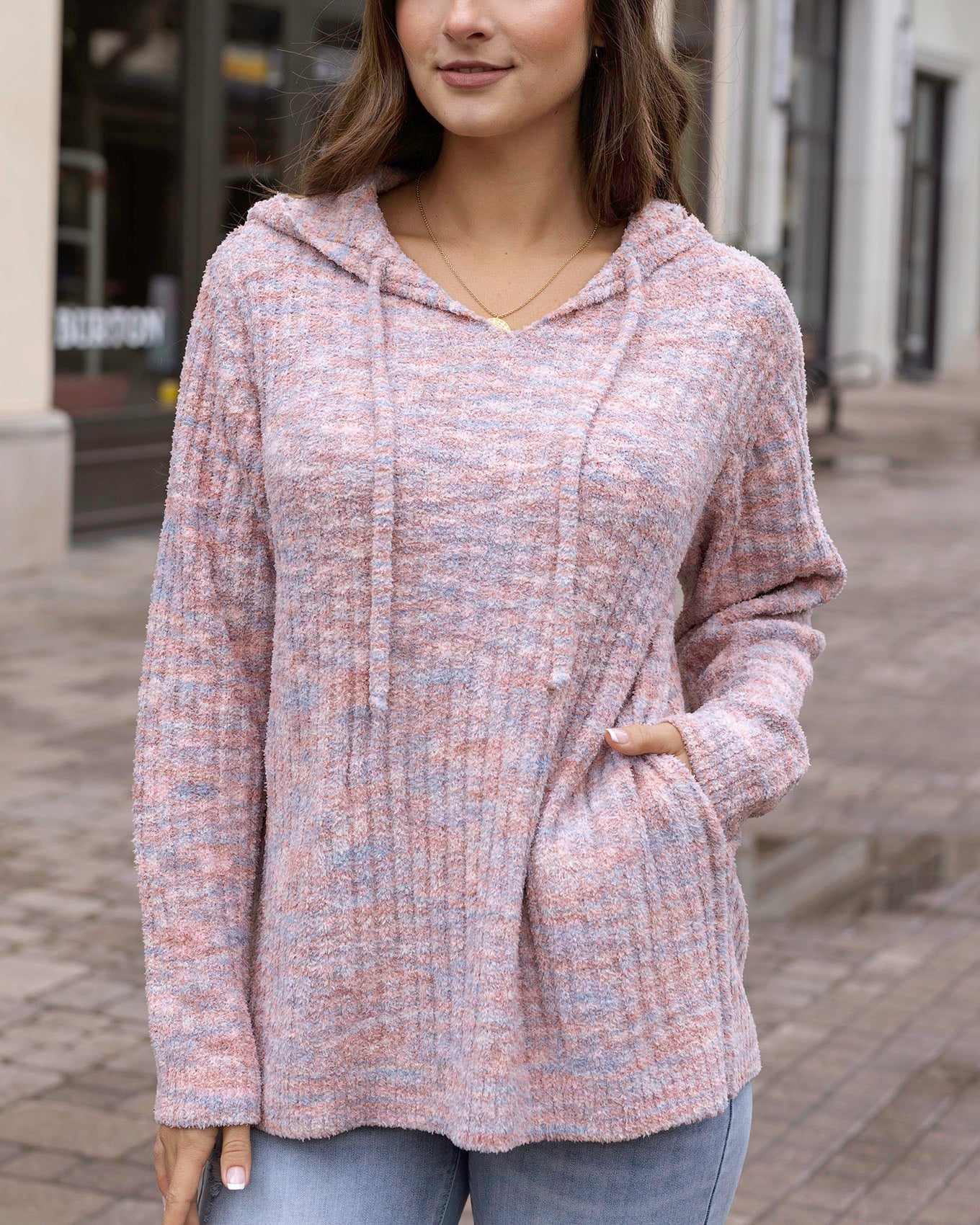 Blush Mélange Cloud Ribbed Hoodie - Grace and Lace