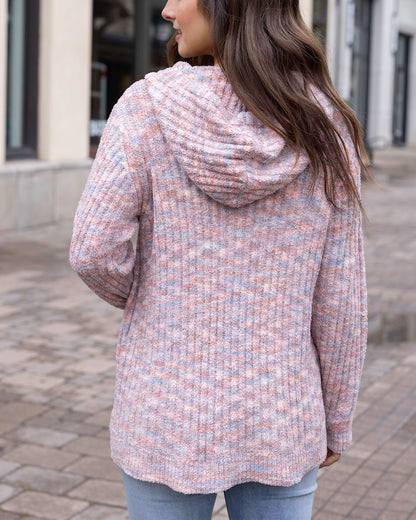 Back view of Blush Melange Cloud Ribbed Hoodie