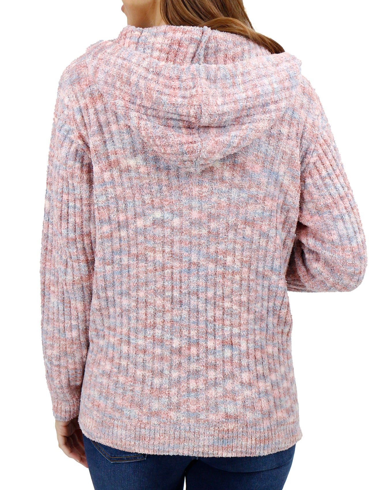 Back view stock shot of Blush Melange Cloud Ribbed Hoodie