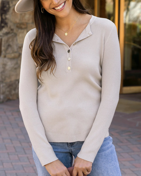 GOOD GRIEF!HENLEY RIB KNIT TOPホワイト RibbedHenleySweater-Oatmeal-12