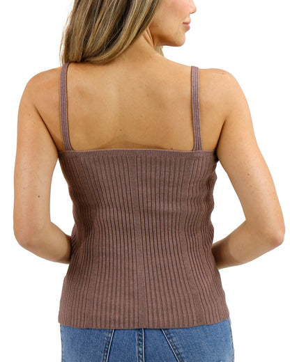 Back stock shot of Latte Ribbed Knit Cami Top