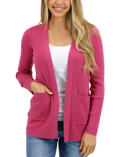 Front stock shot of Cactus Flower Ribbed Knit Cardigan