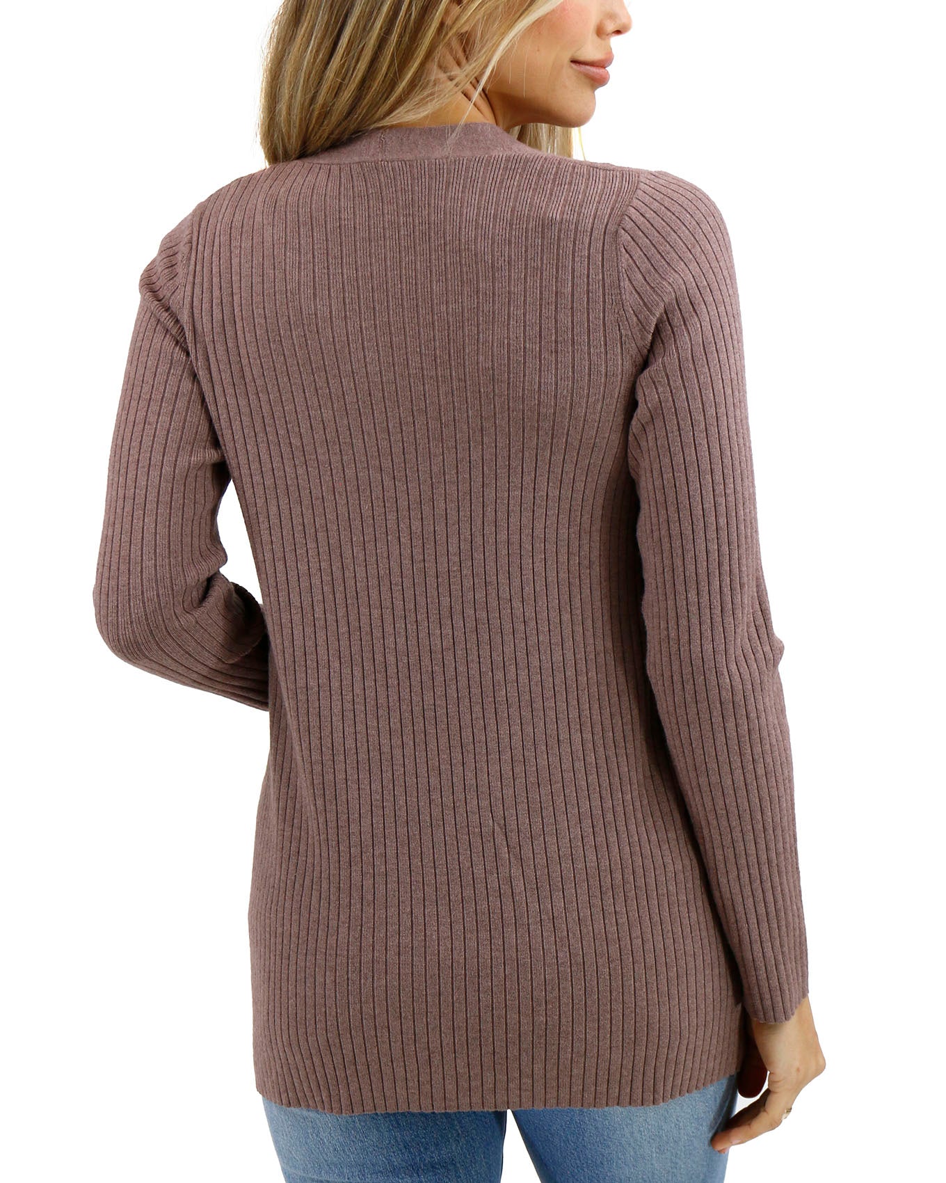 Back stock shot of Latte Ribbed Knit Cardigan