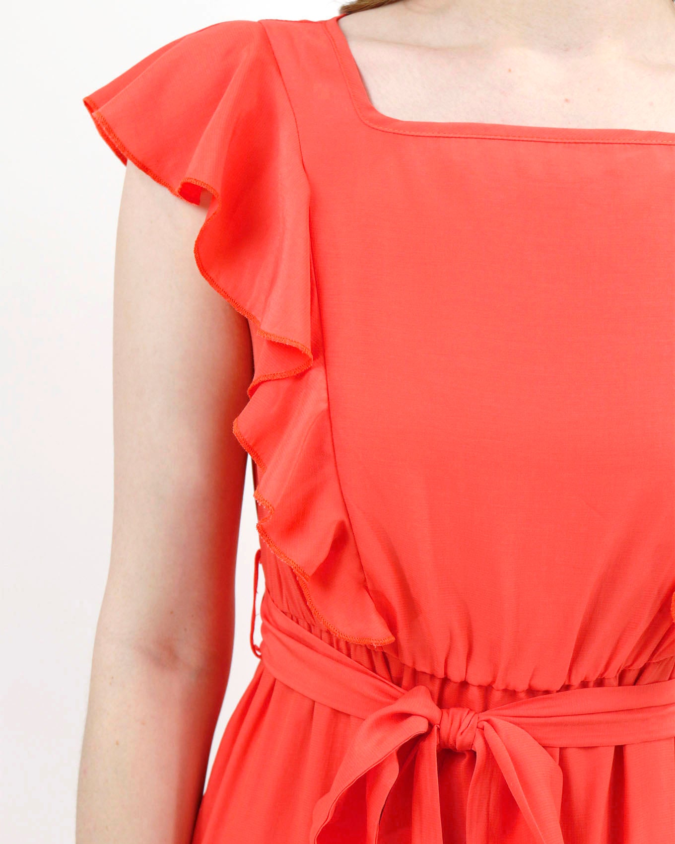 Cold-Shoulder Ruffled Dress with Flounce Overlay Papaya