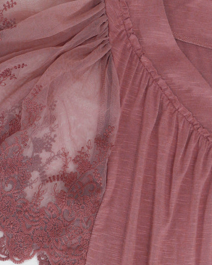 detail view of rose dawn sable lace sleeve top