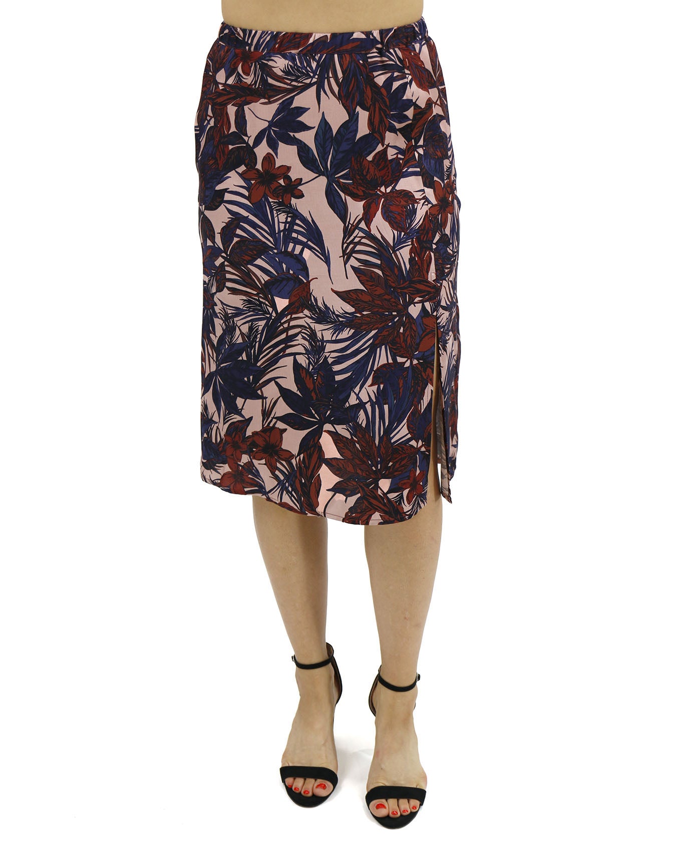 Cream 3D Flower Satin Midi Skirt