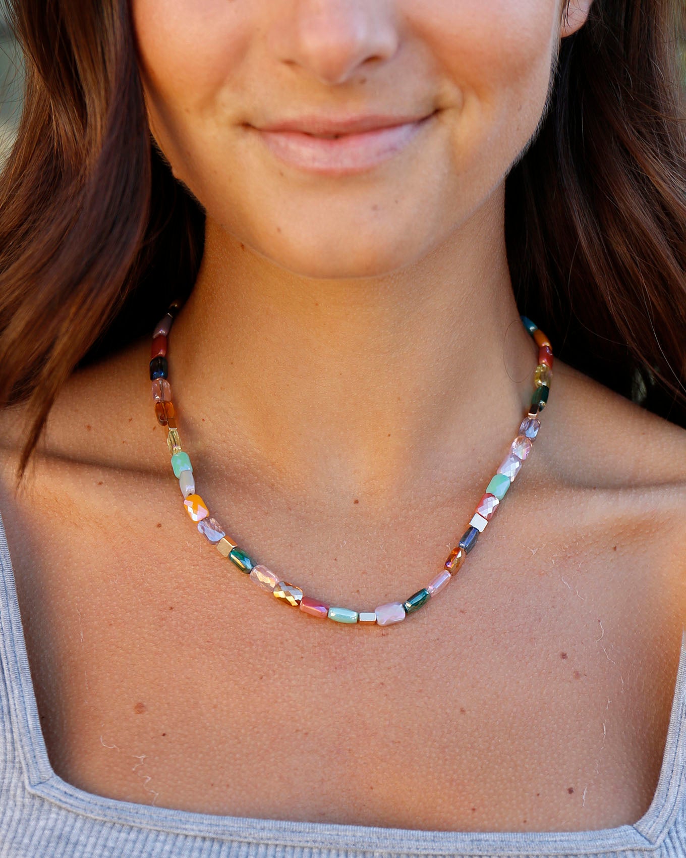 Full view of Multicolor Sea Glass Necklace