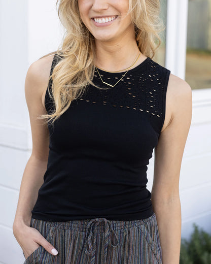 Seamless Cut-Out Layering Tank in Black