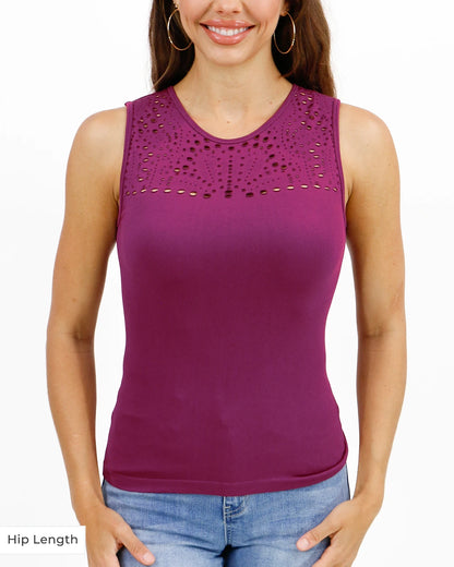 Seamless Cut-Out Layering Tank in Berry