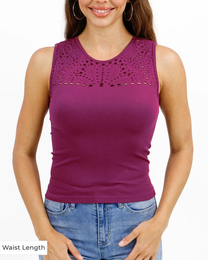 Seamless Cut-Out Layering Tank in Berry