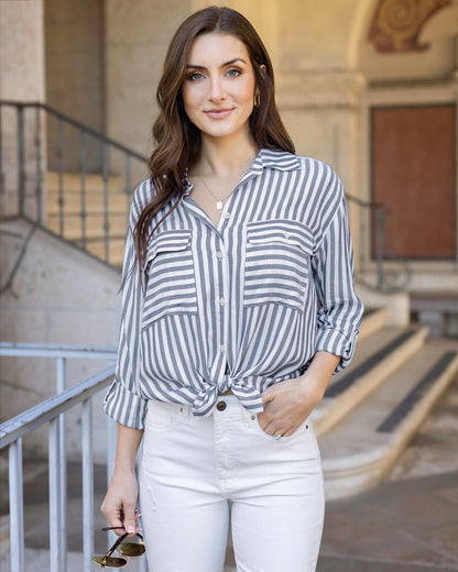 Seaside Striped Blue/Ivory Button Down Shirt