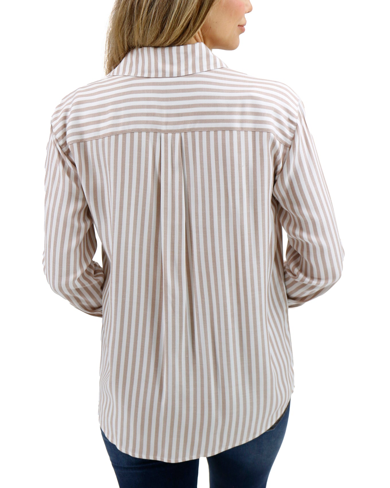 Back stock shot of Tan/Ivory Seaside Striped Button Down Shirt
