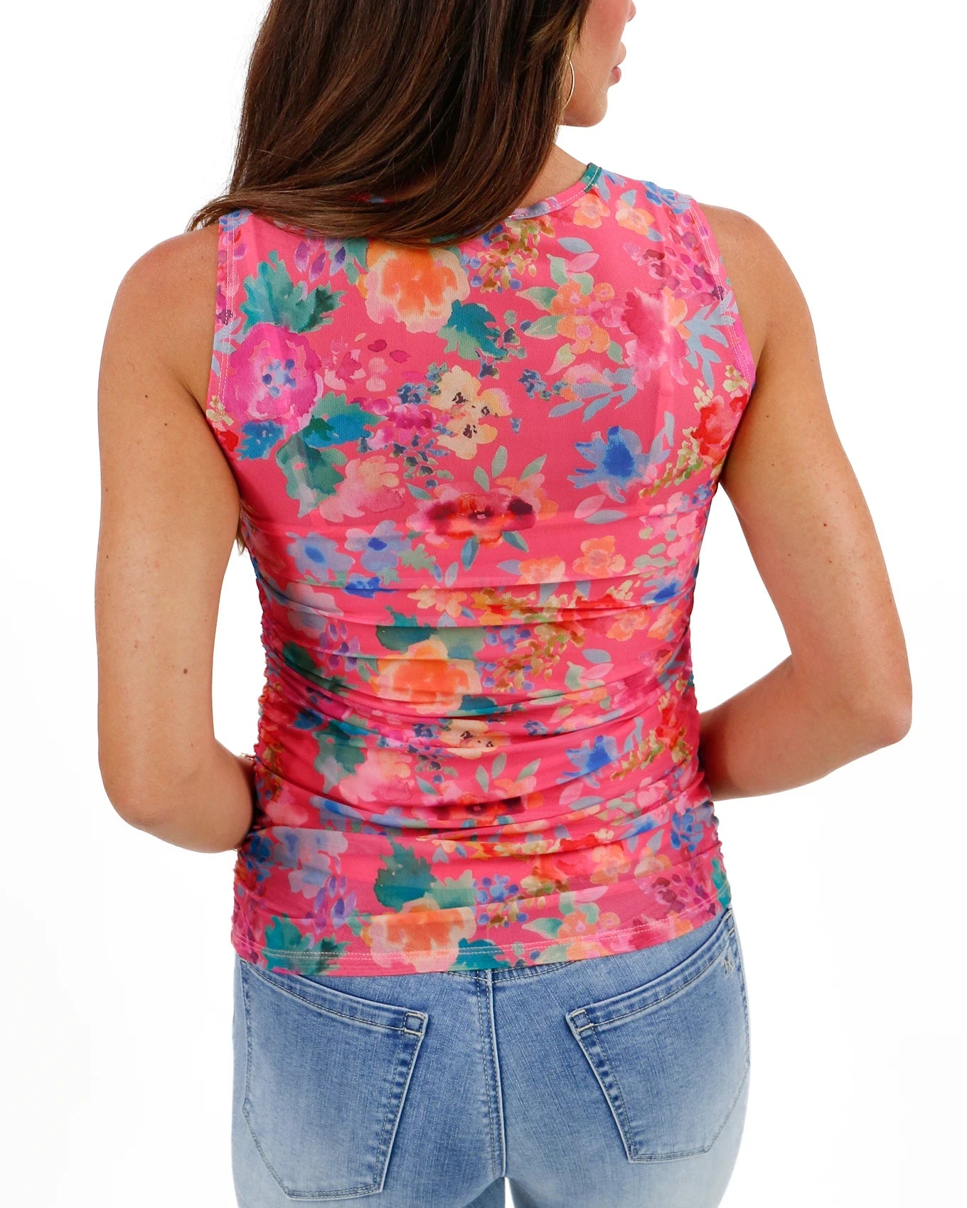 Sleeveless Mesh Coral Floral Tank