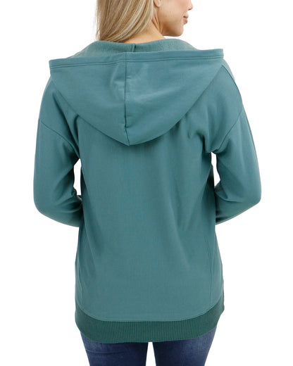 back view stock shot of blue tunic hoodie