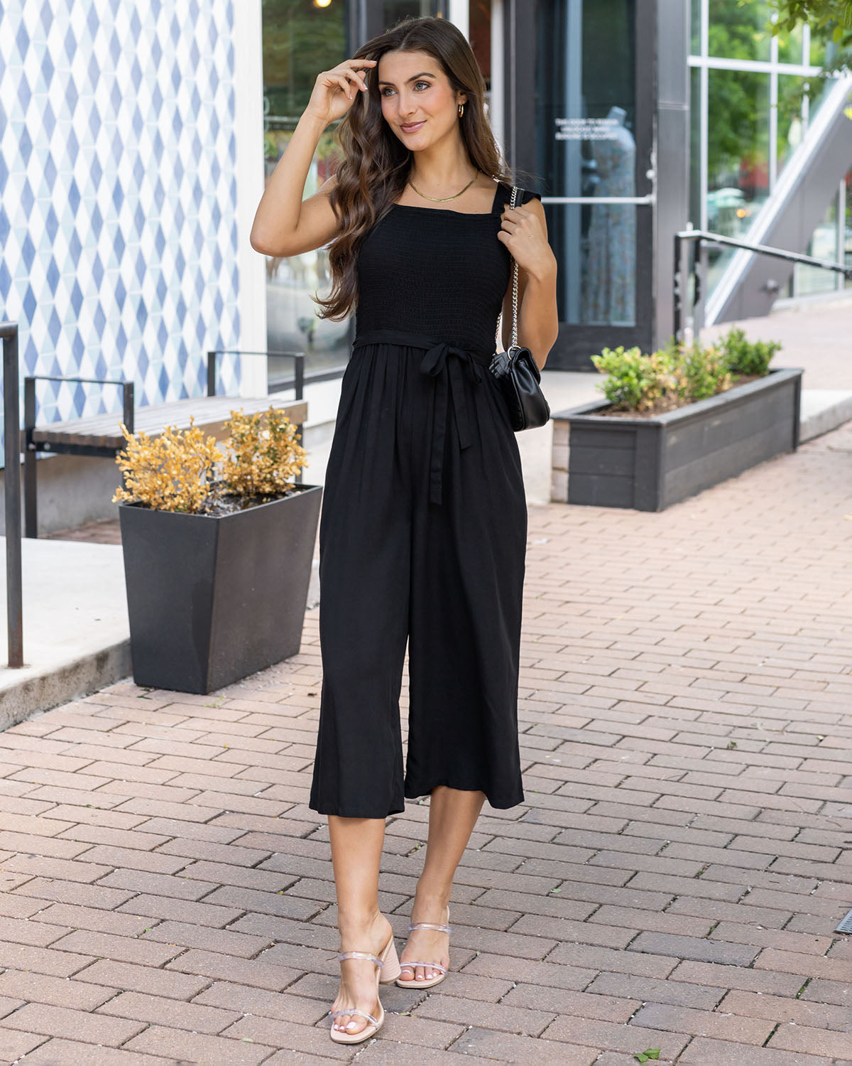 Smocked Jumpsuit in Black