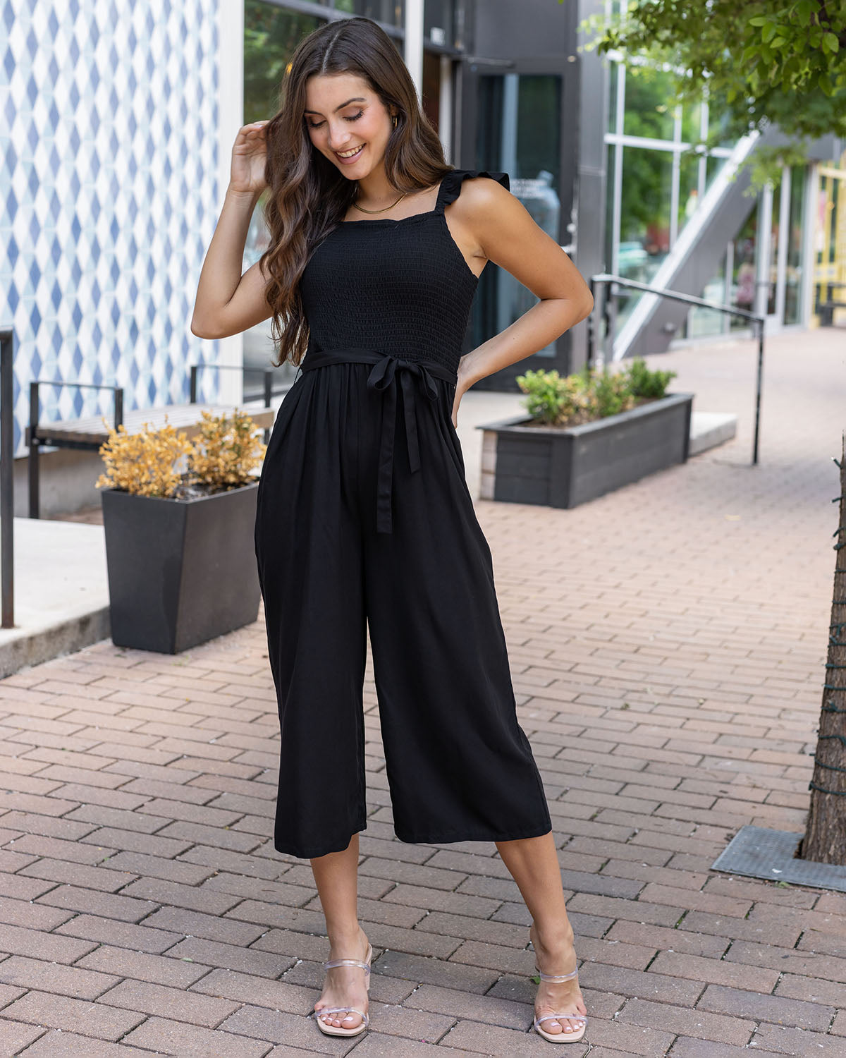 Smocked Jumpsuit in Black