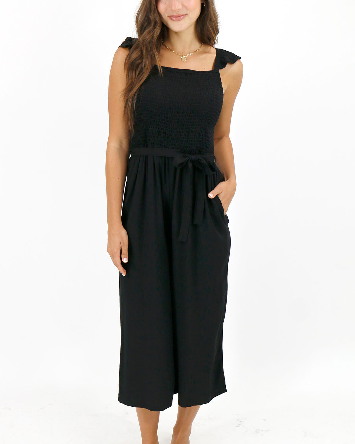 Smocked Jumpsuit in Black