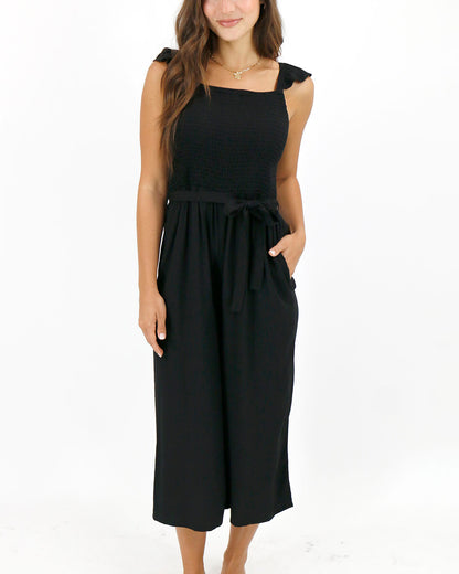 Smocked Jumpsuit in Black