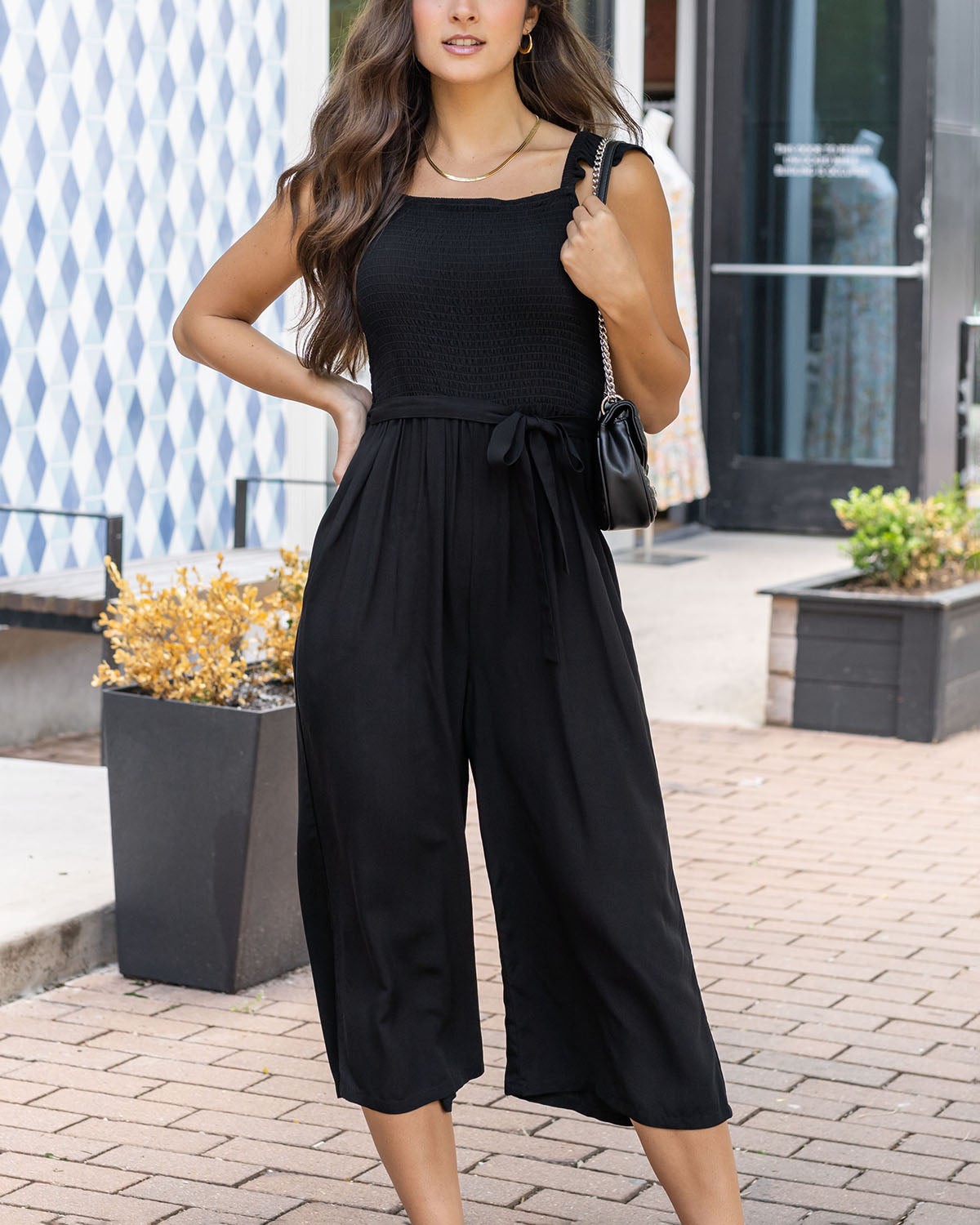 Smocked Jumpsuit in Black