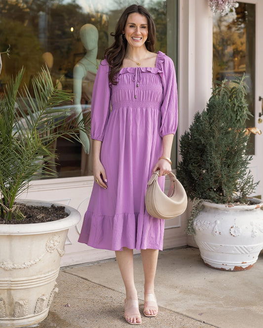 Smocked Ruffle Maxi Dress in Orchid